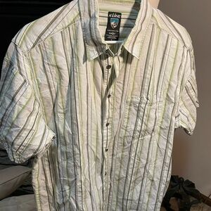 KUHL Men's Light Green and White Striped Shirt